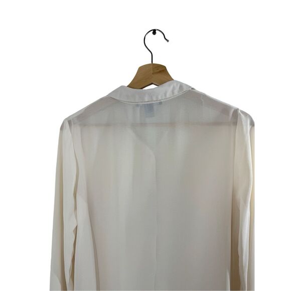 Forever 21 White Long Sleeve Button Up Shirt Size M Collared Sheer Plain - Picture 7 of 9